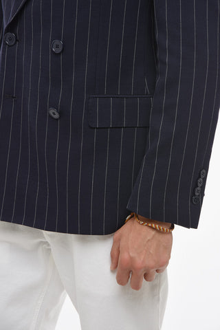 Double-breasted Wool Blend Blazer with Pinstriped Motif