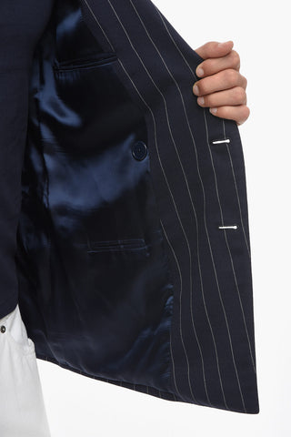 Double-breasted Wool Blend Blazer with Pinstriped Motif
