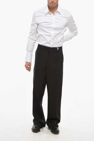 Virgin Wool Pants with Hidden Fastening
