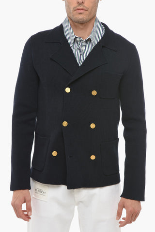 Double-breasted Cotton Cardigan with Logoed Buttons