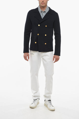 Double-breasted Cotton Cardigan with Logoed Buttons