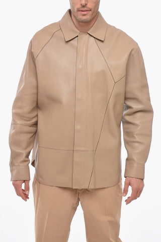 Leather Overshirt with Transverse Seams