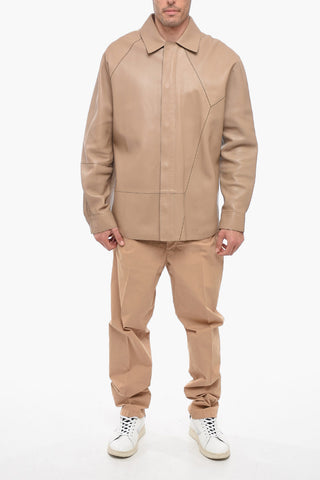 Leather Overshirt with Transverse Seams