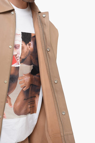 Leather Overshirt with Transverse Seams