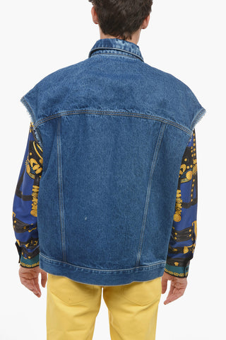 Sleeveless Denim Jacket with Fringed Detail