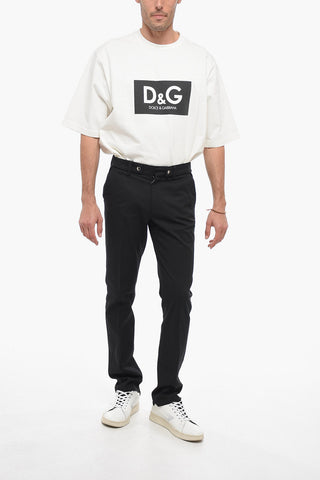 Stretch Cotton Pants with Side Martingales