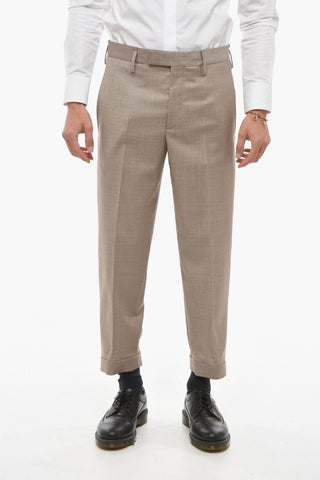 Slim-Hose mit Hopsack-Muster und Metallapplikation