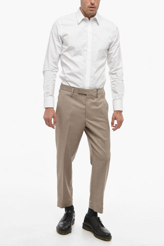 Slim-Hose mit Hopsack-Muster und Metallapplikation