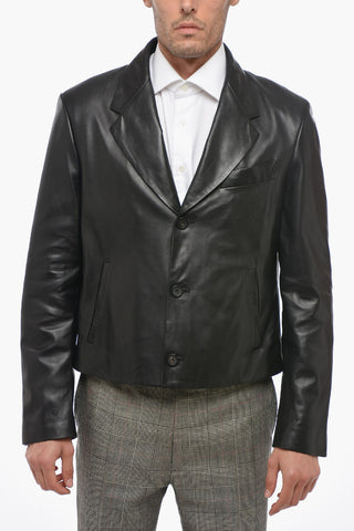 Single-breasted Leather Blazer with Flush Pockets