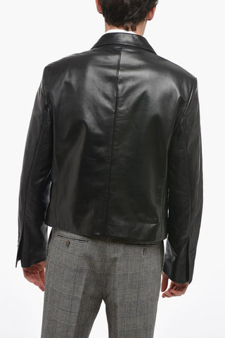 Single-breasted Leather Blazer with Flush Pockets