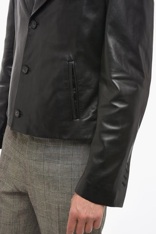 Single-breasted Leather Blazer with Flush Pockets