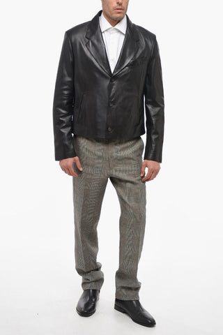 Single-breasted Leather Blazer with Flush Pockets