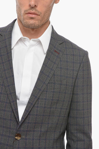 Wool Blend Plaid Check Suit with Flap Pockets