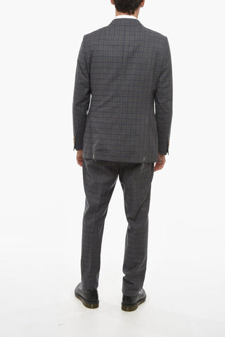 Wool Blend Plaid Check Suit with Flap Pockets