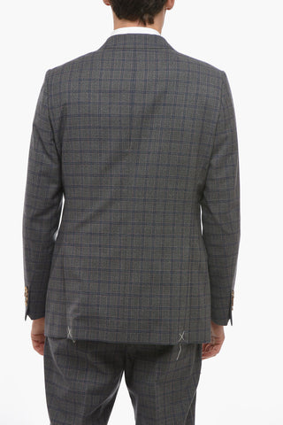 Wool Blend Plaid Check Suit with Flap Pockets