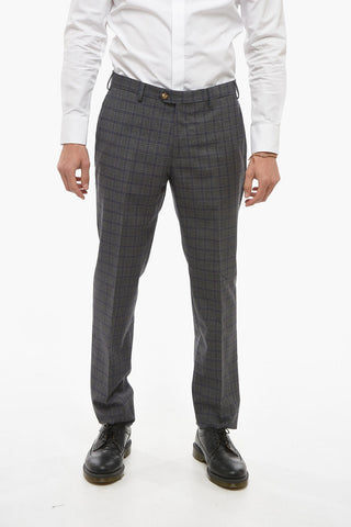 Wool Blend Plaid Check Suit with Flap Pockets