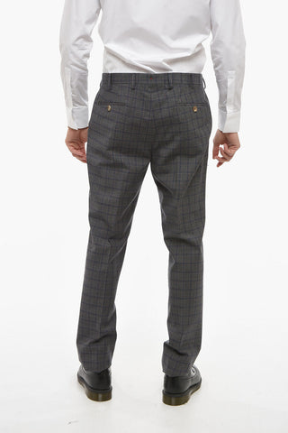 Wool Blend Plaid Check Suit with Flap Pockets