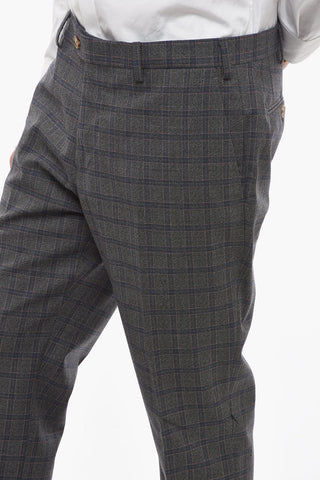 Wool Blend Plaid Check Suit with Flap Pockets
