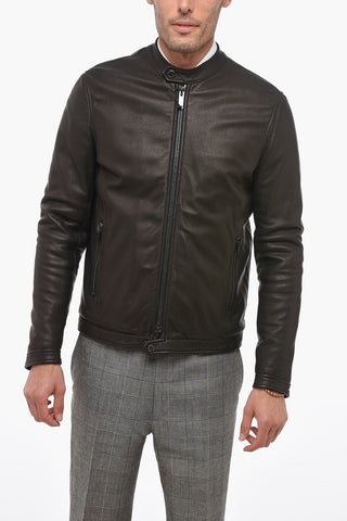 Giubbotto Biker in Pelle Martellata con Zip Frontale