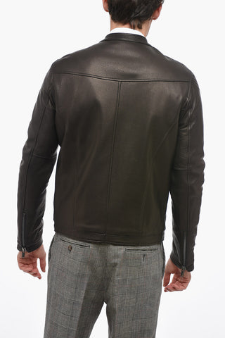 Giubbotto Biker in Pelle Martellata con Zip Frontale
