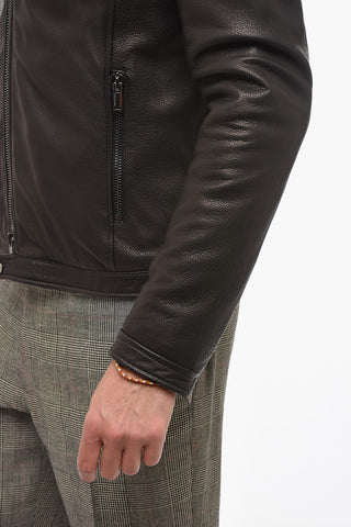 Giubbotto Biker in Pelle Martellata con Zip Frontale