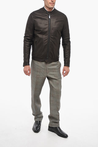 Textured Leather Biker Jacket with Frontal Zip