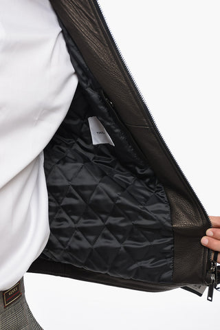 Textured Leather Biker Jacket with Frontal Zip