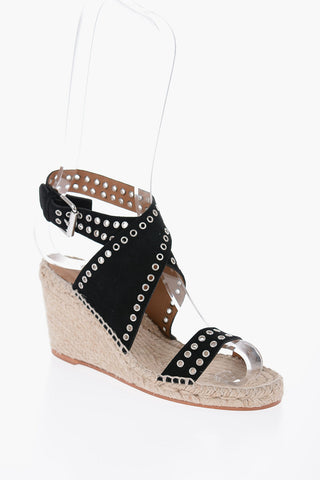 Espadrillas in Camoscio con Zeppa in Rafia e Borchie 8.5cm