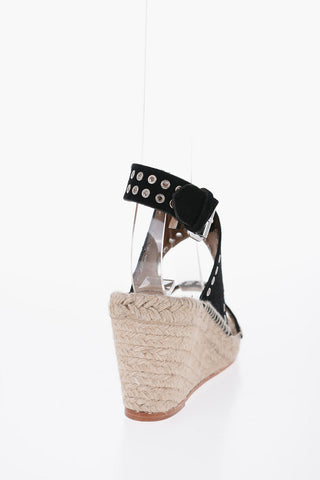 Espadrillas in Camoscio con Zeppa in Rafia e Borchie 8.5cm