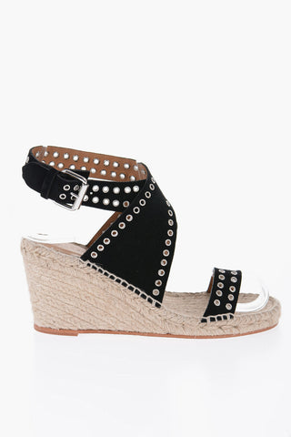 Espadrillas in Camoscio con Zeppa in Rafia e Borchie 8.5cm