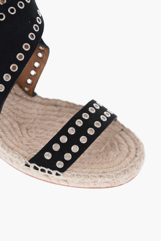 Espadrillas in Camoscio con Zeppa in Rafia e Borchie 8.5cm
