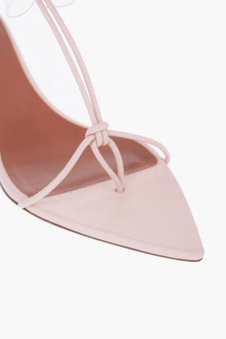 Point Toe Soft Leather T-Strap Sandals with Flower Application Heel 7cm