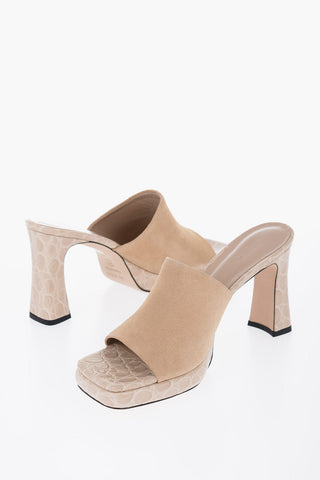 Suede BELIZ Mules with Crocodile Effect Details Heel 10cm