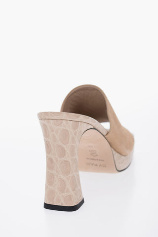 Suede BELIZ Mules with Crocodile Effect Details Heel 10cm