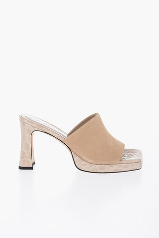 Suede BELIZ Mules with Crocodile Effect Details Heel 10cm
