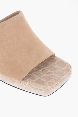 Suede BELIZ Mules with Crocodile Effect Details Heel 10cm