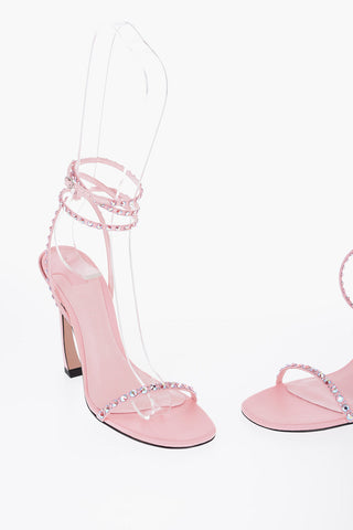 Satin Ankle-Strap Sandals with Rhinestone Embellishment Heel 12cm