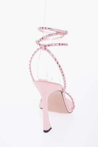 Satin Ankle-Strap Sandals with Rhinestone Embellishment Heel 12cm