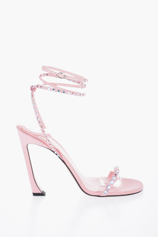 Satin Ankle-Strap Sandals with Rhinestone Embellishment Heel 12cm