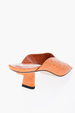 Crocodile Effect Leather HUSTON Sandals with Spool Heel 6cm