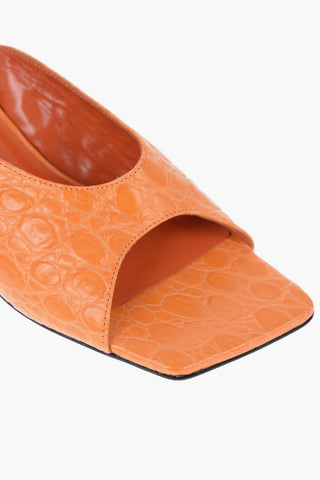 Crocodile Effect Leather HUSTON Sandals with Spool Heel 6cm