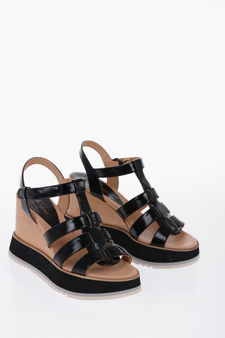 Patent Leather LORY Ankle Strap Sandals With Wood Wedge 10cm