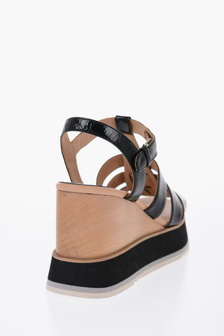 Patent Leather LORY Ankle Strap Sandals With Wood Wedge 10cm