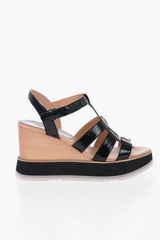 Patent Leather LORY Ankle Strap Sandals With Wood Wedge 10cm