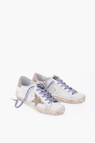 Vintage Effect Leather SUPER-STAR CLASSIC Low Top Sneakers with Contrasting Details