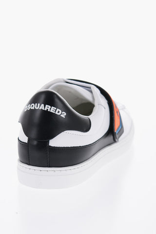 Low-Top Leather Sneakers with Logoed Touch Strap Closure