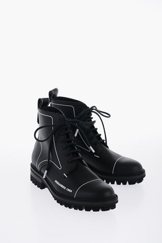 Leather OUTLINE STORY Combat Boots with Contrast Trim