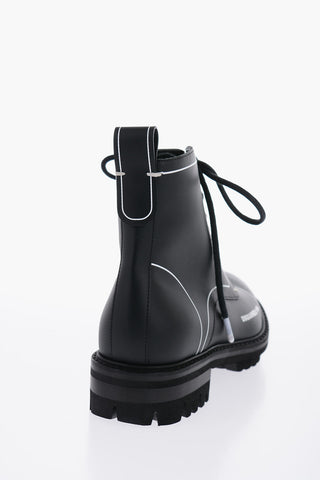 Leather OUTLINE STORY Combat Boots with Contrast Trim