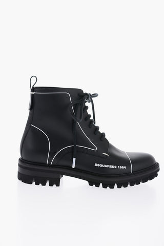 Leather OUTLINE STORY Combat Boots with Contrast Trim