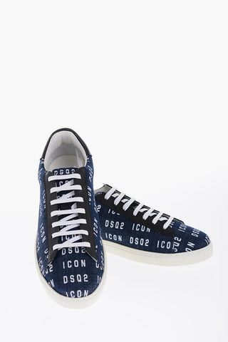 All-Over Monogram Denim Low-Top Sneakers with Leather Details 